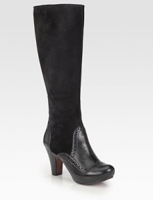 Classic perforated leather details trim this suede and leather platform silhouette, with a stacked heel and convenient side zip. Stacked heel, 3½ (90mm)Hidden platform, 1 (25mm)Compares to a 2½ (65mm)Shaft, 16½Leg circumference, 14Suede and leather upperSide zipLeather liningLeather and rubber solePadded insoleImported Classic perforated leather details trim this suede and leather platform silhouette, with a stacked heel and convenient side zip. Stacked heel, 3½ (90mm)Hidden platform, 1 (25mm)Compares to a 2½ (65mm)Shaft, 16½Leg circumference, 14Suede and leather upperSide zipLeather liningLeather and rubber solePadded insoleImported