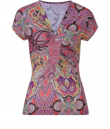 Work an iconic print into your chic workweek separates with Etros bright scarlet-multi paisley print top - V-neckline, dolman cap sleeves, gathered panel at bust - Form-fitting - Wear with solid separates and just as bright accessories Work an iconic print into your chic workweek separates with Etros bright scarlet-multi paisley print top - V-neckline, dolman cap sleeves, gathered panel at bust - Form-fitting - Wear with solid separates and just as bright accessories