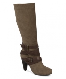 Instant style. The Caddy boots by Fergalicious are what you get when you take a tall, sexy microfiber boot and wrap it in bold contrasting straps and buckles. Instant style. The Caddy boots by Fergalicious are what you get when you take a tall, sexy microfiber boot and wrap it in bold contrasting straps and buckles.