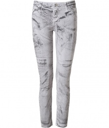 Build the foundations of your edgy urban wardrobe with Each Others super soft grey stained-effect stretch skinnies - Classic five-pockets style, zip fly, button closure, belt loops - Form-fitting - Wear with tissue tees and favorite leather jackets Build the foundations of your edgy urban wardrobe with Each Others super soft grey stained-effect stretch skinnies - Classic five-pockets style, zip fly, button closure, belt loops - Form-fitting - Wear with tissue tees and favorite leather jackets
