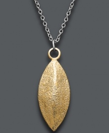 Autumnal appeal. Studio Silver's chic leaf-shaped pendant features a glittery 18k gold over sterling silver pendant strung from a delicate sterling silver chain. Approximate length: 16 inches. Approximate drop: 1 inch. Autumnal appeal. Studio Silver's chic leaf-shaped pendant features a glittery 18k gold over sterling silver pendant strung from a delicate sterling silver chain. Approximate length: 16 inches. Approximate drop: 1 inch.