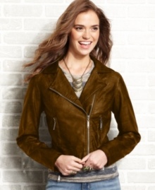 Can't get enough of moto jackets this season! This faux-leather rendition from Jou Jou nails downtown cool with its quilted accents and rugged, broken-in style. Can't get enough of moto jackets this season! This faux-leather rendition from Jou Jou nails downtown cool with its quilted accents and rugged, broken-in style.