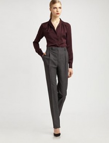 Airy, supple washed silk, tailored with delicate gathers and a feminine lapel-style collar.Lapel-style collarFront gathersConcealed button frontLong sleeves with button cuffsCurved hemlineAbout 33 from shoulder to hemSilkDry cleanMade in Italy of imported fabricModel shown is 5'9½ (176cm) wearing US size 4. Airy, supple washed silk, tailored with delicate gathers and a feminine lapel-style collar.Lapel-style collarFront gathersConcealed button frontLong sleeves with button cuffsCurved hemlineAbout 33 from shoulder to hemSilkDry cleanMade in Italy of imported fabricModel shown is 5'9½ (176cm) wearing US size 4.