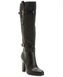 Straps of leather surround the gorgeous fabrics of the Frita dress boots by Tommy Hilfiger. Shiny buckle detail adds eyecatching beauty. Straps of leather surround the gorgeous fabrics of the Frita dress boots by Tommy Hilfiger. Shiny buckle detail adds eyecatching beauty.
