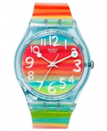 The treasure at the end of the rainbow. This colorful Swatch watch from the Color the Sky collection adds pop to your seasonal look. The treasure at the end of the rainbow. This colorful Swatch watch from the Color the Sky collection adds pop to your seasonal look.