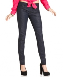 Supply your closet with the trends it needs! Printed denim is seriously hot right now and this pair from Tinseltown uses a tonal snakeskin-print to turn-up the volume on these five-pocket skinny jeans. Supply your closet with the trends it needs! Printed denim is seriously hot right now and this pair from Tinseltown uses a tonal snakeskin-print to turn-up the volume on these five-pocket skinny jeans.