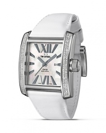 Diamonds lend luxe shine to this classic watch from TW Steel with mother of pearl dial and leather strap. Diamonds lend luxe shine to this classic watch from TW Steel with mother of pearl dial and leather strap.