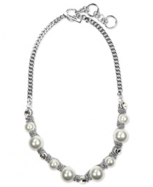 Givenchy's gorgeous necklace design combines imitation pearls and sparkling crystals in a stylish frontal setting. Crafted in imitation rhodium plated mixed metal. Approximate length: 16 inches + 2-inch extender. Givenchy's gorgeous necklace design combines imitation pearls and sparkling crystals in a stylish frontal setting. Crafted in imitation rhodium plated mixed metal. Approximate length: 16 inches + 2-inch extender.