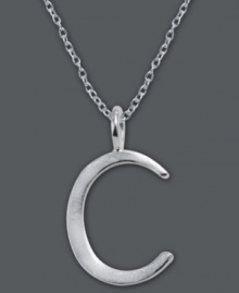 The perfect personalized gift. A polished sterling silver pendant features the letter C with a chic asymmetrical shape. Comes with a matching chain. Approximate length: 18 inches. Approximate drop: 3/4 inch. The perfect personalized gift. A polished sterling silver pendant features the letter C with a chic asymmetrical shape. Comes with a matching chain. Approximate length: 18 inches. Approximate drop: 3/4 inch.