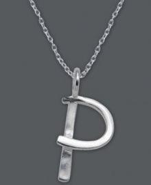 The perfect personalized gift. A polished sterling silver pendant features the letter P with a chic asymmetrical shape. Comes with a matching chain. Approximate length: 18 inches. Approximate drop: 3/4 inch. The perfect personalized gift. A polished sterling silver pendant features the letter P with a chic asymmetrical shape. Comes with a matching chain. Approximate length: 18 inches. Approximate drop: 3/4 inch.
