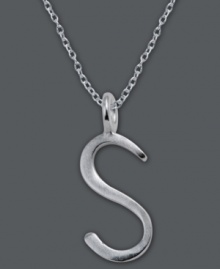 The perfect personalized gift. A polished sterling silver pendant features the letter S with a chic asymmetrical shape. Comes with a matching chain. Approximate length: 18 inches. Approximate drop: 3/4 inch. The perfect personalized gift. A polished sterling silver pendant features the letter S with a chic asymmetrical shape. Comes with a matching chain. Approximate length: 18 inches. Approximate drop: 3/4 inch.