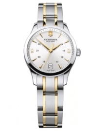 Impeccable Swiss watch craftsmanship with golden accents, by Victorinox Swiss Army. Impeccable Swiss watch craftsmanship with golden accents, by Victorinox Swiss Army.