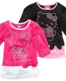 Shimmer on! Hello Kitty gets a rhinestone makeover in this adorable tie detail top.