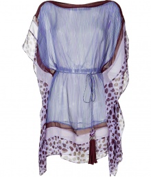 Amp up your beach-ready look with this luxe silk caftan from Diane von Furstenberg - Bateau neck, dolman sleeves with contrasting spotted print, tie belt at waist with tassels, draped side detail, relaxed silhouette, mini length - Pair with jeans and heels for evening or wear over a bikini for seaside chic Amp up your beach-ready look with this luxe silk caftan from Diane von Furstenberg - Bateau neck, dolman sleeves with contrasting spotted print, tie belt at waist with tassels, draped side detail, relaxed silhouette, mini length - Pair with jeans and heels for evening or wear over a bikini for seaside chic