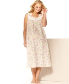 A warm-weather nightgown you'll never want to change out of. This long design by Charter Club gains sweet appeal from a lovely print, lacy trim and ruffled hem. A warm-weather nightgown you'll never want to change out of. This long design by Charter Club gains sweet appeal from a lovely print, lacy trim and ruffled hem.