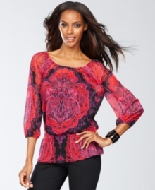 So pretty, with lots of rich color to boot -- INC's peplum peasant top finds the right balance between boho and refined style. So pretty, with lots of rich color to boot -- INC's peplum peasant top finds the right balance between boho and refined style.