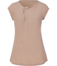 Both elegant and modern, Brunello Cucinellis tan silk top is a chic choice for putting a contemporary feminine spin on tailored work looks - Rounded neckline with gathered front, softly rolled cap sleeves - Loosely fitted, A-line silhouette - Team with sharply tailored trousers and understated elegant accessories Both elegant and modern, Brunello Cucinellis tan silk top is a chic choice for putting a contemporary feminine spin on tailored work looks - Rounded neckline with gathered front, softly rolled cap sleeves - Loosely fitted, A-line silhouette - Team with sharply tailored trousers and understated elegant accessories
