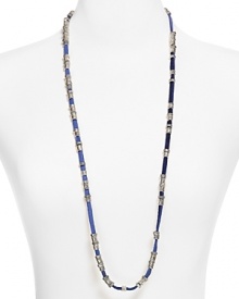 A leather strap and boldly hued beads are in harmony on this beaded necklace from Vanessa Mooney. A leather strap and boldly hued beads are in harmony on this beaded necklace from Vanessa Mooney.