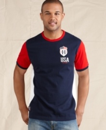 Show your colors. Get fired up to root for Team USA in the big game in this crest t-shirt from Tommy Hilfiger. Show your colors. Get fired up to root for Team USA in the big game in this crest t-shirt from Tommy Hilfiger.