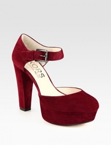 Seductively shaped suede with a chunky heel and wide ankle strap, reflects a ladylike mood.Suede-covered heel, 4¾ (120mm)Suede-covered platform, 1¼ (30mm)Compares to a 3½ heel (90mm)Suede upperAdjustable ankle strapLeather lining and solePadded insoleImported Seductively shaped suede with a chunky heel and wide ankle strap, reflects a ladylike mood.Suede-covered heel, 4¾ (120mm)Suede-covered platform, 1¼ (30mm)Compares to a 3½ heel (90mm)Suede upperAdjustable ankle strapLeather lining and solePadded insoleImported