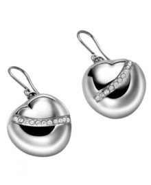Rise and shine. A highly polished surface is complemented by sparkling Swarovski crystal accents on these stylish heart-shaped spherical drop earrings from Breil. Crafted in silver tone stainless steel. Approximate drop: 7/10 inch.
