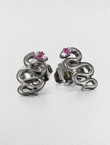 Slither into this snake-shaped design accented with white sapphires and rubies. Black rhodium-plated sterling silverWhite sapphire and rubySize, about .214k gold post backImported Slither into this snake-shaped design accented with white sapphires and rubies. Black rhodium-plated sterling silverWhite sapphire and rubySize, about .214k gold post backImported