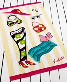 It's all about you with this Beach Diva beach towel from Lolita, featuring sassy shoes, sunglasses, hats and more to make your beach getaway that much more fun.