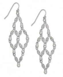 Geometric glam. Lauren Ralph Lauren's deco earrings burst onto the scene with luminous pave accents on a diamond linked silhouette. Crafted in rhodium-plated brass. Approximate drop: 2-1/2 inches. Approximate diameter: 3/4 inch. Geometric glam. Lauren Ralph Lauren's deco earrings burst onto the scene with luminous pave accents on a diamond linked silhouette. Crafted in rhodium-plated brass. Approximate drop: 2-1/2 inches. Approximate diameter: 3/4 inch.