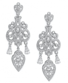 These chic Ella statement earrings from Eliot Danori are a vintage-lovers dream. Set in rhodium-plated mixed metal, they're adorned with sparkling crystals and cubic zirconia (3-7/8 ct. t.w.). Approximate drop: 2-1/4 inches. These chic Ella statement earrings from Eliot Danori are a vintage-lovers dream. Set in rhodium-plated mixed metal, they're adorned with sparkling crystals and cubic zirconia (3-7/8 ct. t.w.). Approximate drop: 2-1/4 inches.