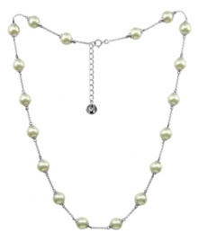 From the island of Mallorca, Spain, this delicate sterling silver chain with organic man-made pearls (8 mm) gives you a lot of look for a great price. Approximate length: 17 inches. From the island of Mallorca, Spain, this delicate sterling silver chain with organic man-made pearls (8 mm) gives you a lot of look for a great price. Approximate length: 17 inches.