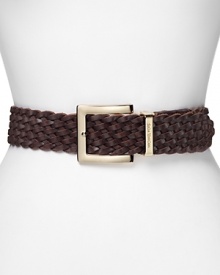 This braided MICHAEL Michael Kors is a textured take on a wardrobe essential, complete with a brilliant gold-tone square buckle. This braided MICHAEL Michael Kors is a textured take on a wardrobe essential, complete with a brilliant gold-tone square buckle.