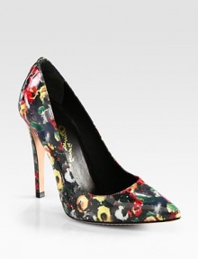 Painted flowers cover this point toe silhouette of luminous patent leather for a feminine effect. Self-covered heel, 4½ (115mm)Painted floral patent leather upperPoint toeLeather lining and solePadded insoleImported