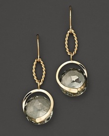 Round rosecut green amethyst briolettes add rich sparkle to twisted links of 14K yellow gold. By Nancy B. Round rosecut green amethyst briolettes add rich sparkle to twisted links of 14K yellow gold. By Nancy B.