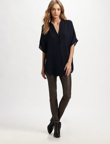 Whisperweight silk chiffon in a slightly oversized dolman pullover.Band collarHalf placketDropped shouldersDolman sleevesShirttail hemBack yokeAbout 32 from shoulder to hemSilkDry cleanImportedModel shown is 5'9 (175cm) wearing US size Small. Whisperweight silk chiffon in a slightly oversized dolman pullover.Band collarHalf placketDropped shouldersDolman sleevesShirttail hemBack yokeAbout 32 from shoulder to hemSilkDry cleanImportedModel shown is 5'9 (175cm) wearing US size Small.