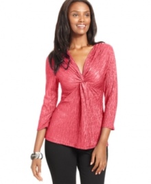 Add shimmer to your ensemble with NY Collection's metallic-knit top. Add shimmer to your ensemble with NY Collection's metallic-knit top.