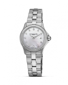 With an elegant economy of design and luxurious details, the Parisfal watch features a minimalist mother of pearl dial with diamond markers, date function and stainless steel bracelet. With an elegant economy of design and luxurious details, the Parisfal watch features a minimalist mother of pearl dial with diamond markers, date function and stainless steel bracelet.