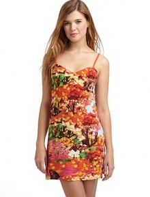 THE LOOKAllover floral printCinched detail at bustAdjustable spaghetti strapsOpen back with strap detailTHE FITAbout 33 from shoulder to hemTHE MATERIALPolyester/spandexCARE & ORIGINMachine washImportedModel shown is 5'10 (177cm) wearing US size Small. THE LOOKAllover floral printCinched detail at bustAdjustable spaghetti strapsOpen back with strap detailTHE FITAbout 33 from shoulder to hemTHE MATERIALPolyester/spandexCARE & ORIGINMachine washImportedModel shown is 5'10 (177cm) wearing US size Small.