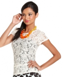 Add a little something extra to your fall look by layering on this Bar III Front Row lace top -- perfect for feminine flair! Add a little something extra to your fall look by layering on this Bar III Front Row lace top -- perfect for feminine flair!