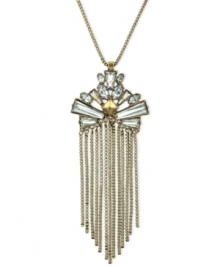 Fashion-forward with fringe. BCBGeneration's necklace is crafted from gold-tone mixed metal with chains of the same creating a dangling display on the pendant. Faceted crystals complete the stunning look. Approximate length: 30 inches. Approximate drop: 3-1/2 inches. Fashion-forward with fringe. BCBGeneration's necklace is crafted from gold-tone mixed metal with chains of the same creating a dangling display on the pendant. Faceted crystals complete the stunning look. Approximate length: 30 inches. Approximate drop: 3-1/2 inches.