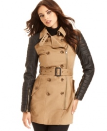 With quilted faux-leather sleeves, this W118 by Walter Baker trench coat combines both fashion & function for a stylish cold-weather must-have!