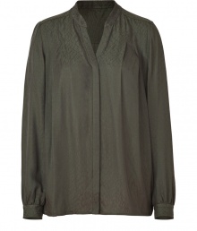 Your workweek just got more chic with this lovely blouse from Matthew Williamson - Slight stand collar, V-neck, concealed front button placket, long sleeves with gathering at cuffs, relaxed silhouette, pleating at back yoke, asymmetric curved hem - Style with slim trousers, a bold shoulder blazer, and platform pumps Your workweek just got more chic with this lovely blouse from Matthew Williamson - Slight stand collar, V-neck, concealed front button placket, long sleeves with gathering at cuffs, relaxed silhouette, pleating at back yoke, asymmetric curved hem - Style with slim trousers, a bold shoulder blazer, and platform pumps