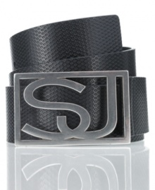 Add some graphic polish to your look with the cutting edge design of this Sean John logo buckle belt. Add some graphic polish to your look with the cutting edge design of this Sean John logo buckle belt.