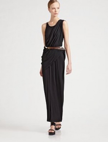 Draping makes all the difference for a floor-skimming style of slinky silk.Gathered sash detail across bodice Drape accent over hips Belt is included Back button-and-loop closure with keyhole detail High slit About 28 from waist to hem Silk; 96% viscose/4% elastane lining Dry clean Imported Draping makes all the difference for a floor-skimming style of slinky silk.Gathered sash detail across bodice Drape accent over hips Belt is included Back button-and-loop closure with keyhole detail High slit About 28 from waist to hem Silk; 96% viscose/4% elastane lining Dry clean Imported