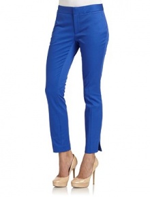 THE LOOKBanded waistFront zip with double hook closureFront coin and seam pocketsSkinny cropped silhouetteVented hemBack dartsBack welt pocketsTHE FITRise, about 8Inseam, about 28THE MATERIAL49% cotton/41% polyester/10% nylonCARE & ORIGINDry cleanMade in USAModel shown is 5'10 (177cm) wearing US size 4. THE LOOKBanded waistFront zip with double hook closureFront coin and seam pocketsSkinny cropped silhouetteVented hemBack dartsBack welt pocketsTHE FITRise, about 8Inseam, about 28THE MATERIAL49% cotton/41% polyester/10% nylonCARE & ORIGINDry cleanMade in USAModel shown is 5'10 (177cm) wearing US size 4.