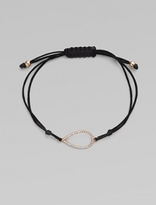 A knotted cord with a diamond encrusted, 18K rose gold, pear-shaped link. Diamonds, .18 tcw18K rose goldPolyester cordLink size, about ¾Length, about 13½ adjustableDrawstring closureImported A knotted cord with a diamond encrusted, 18K rose gold, pear-shaped link. Diamonds, .18 tcw18K rose goldPolyester cordLink size, about ¾Length, about 13½ adjustableDrawstring closureImported