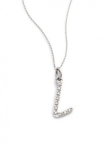 THE LOOK14k white gold.06 tcwL initial pendantSpring ring claspTHE FITLength, about 16Pendant size, about ¼W X ¾LTHE MATERIAL14k white goldDiamondsORIGINImported THE LOOK14k white gold.06 tcwL initial pendantSpring ring claspTHE FITLength, about 16Pendant size, about ¼W X ¾LTHE MATERIAL14k white goldDiamondsORIGINImported