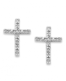 A stylish way to express your faith. These sparkling cross-shaped stud earrings feature petite round-cut diamonds (1/10 ct. t.w.) set in sterling silver. Approximate length: 1/2 inch. Approximate width: 1/3 inch.