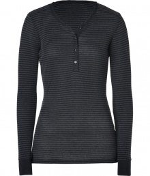 An essential basic in super soft cotton-cashmere, Majestics striped henley is a must for your layered looks - Rounded neckline, button closures, long sleeves, black trim - Classic slim fit - Pair with favorite skinnies and chunky biker boots An essential basic in super soft cotton-cashmere, Majestics striped henley is a must for your layered looks - Rounded neckline, button closures, long sleeves, black trim - Classic slim fit - Pair with favorite skinnies and chunky biker boots