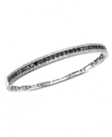 Slip a hint of luxury on your wrist with a twist of contrasting sparkle. This sweet bangle from Effy Collection combines round-cut black diamonds (1-3/4 ct. t.w.) and round-cut white diamonds (1/3 ct. t.w.) for an effortlessly chic design. Crafted in 14k white gold. Approximate diameter: 2 inches.