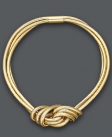 Utterly divine style. This luxurious-looking bracelet combines three strands of silicone in a chic love knot design. Bracelet stretches to fit wrist and features 14k gold details. Approximate diameter: 2-1/2 inches. Utterly divine style. This luxurious-looking bracelet combines three strands of silicone in a chic love knot design. Bracelet stretches to fit wrist and features 14k gold details. Approximate diameter: 2-1/2 inches.